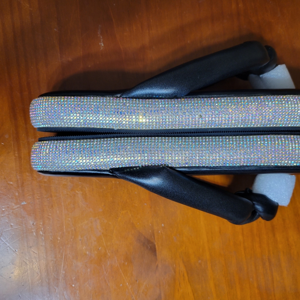 Cape Robbin Black Braided Toe-Post Sandals with Iridescent Trim - Picture 7 of 9